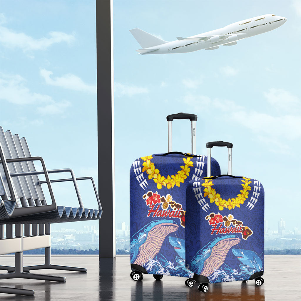 Hawaiian Sea Animals Luggage Cover Whales Shark and Turtle Guardians with Tribal Pattern