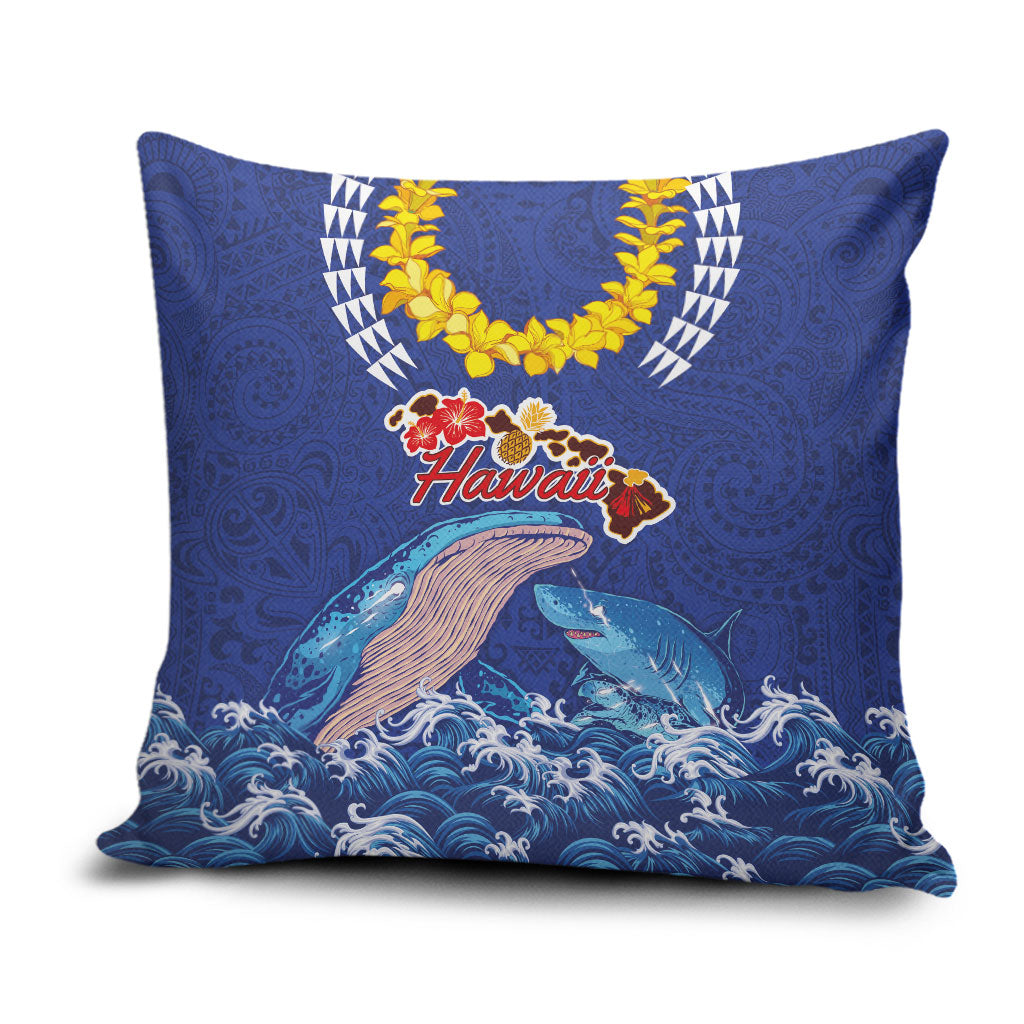 Hawaiian Sea Animals Pillow Cover Whales Shark and Turtle Guardians with Tribal Pattern