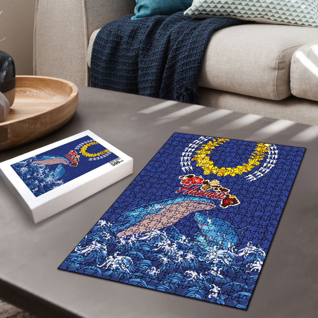 Hawaiian Sea Animals Puzzle Whales Shark and Turtle Guardians with Tribal Pattern
