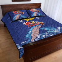 Hawaiian Sea Animals Quilt Bed Set Whales Shark and Turtle Guardians with Tribal Pattern