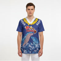 Hawaiian Sea Animals Scrub Top Whales Shark and Turtle Guardians with Tribal Pattern