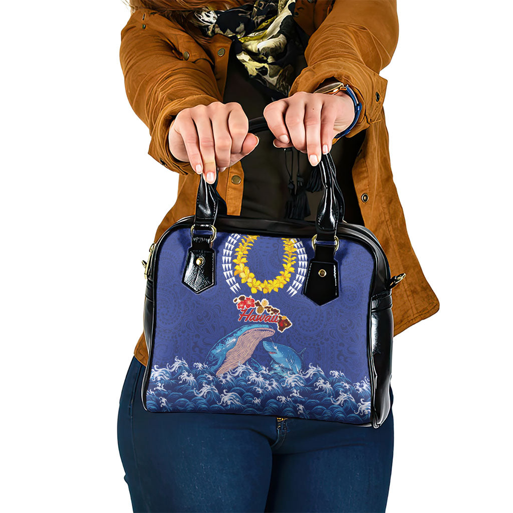 Hawaiian Sea Animals Shoulder Handbag Whales Shark and Turtle Guardians with Tribal Pattern