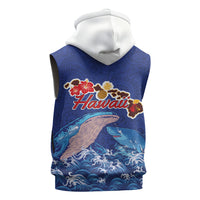 Hawaiian Sea Animals Sleeveless Zip Hoodie Whales Shark and Turtle Guardians with Tribal Pattern