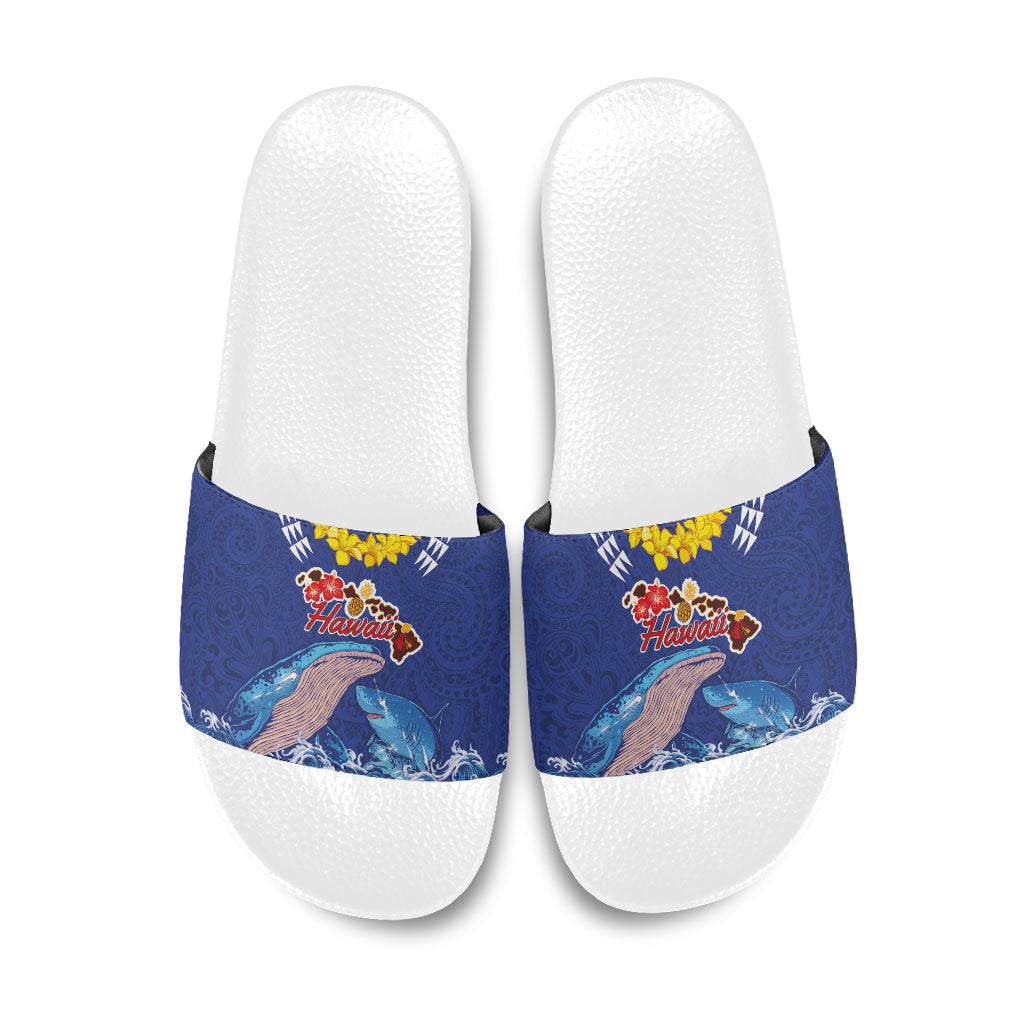 Hawaiian Sea Animals Slide Sandals Whales Shark and Turtle Guardians with Tribal Pattern
