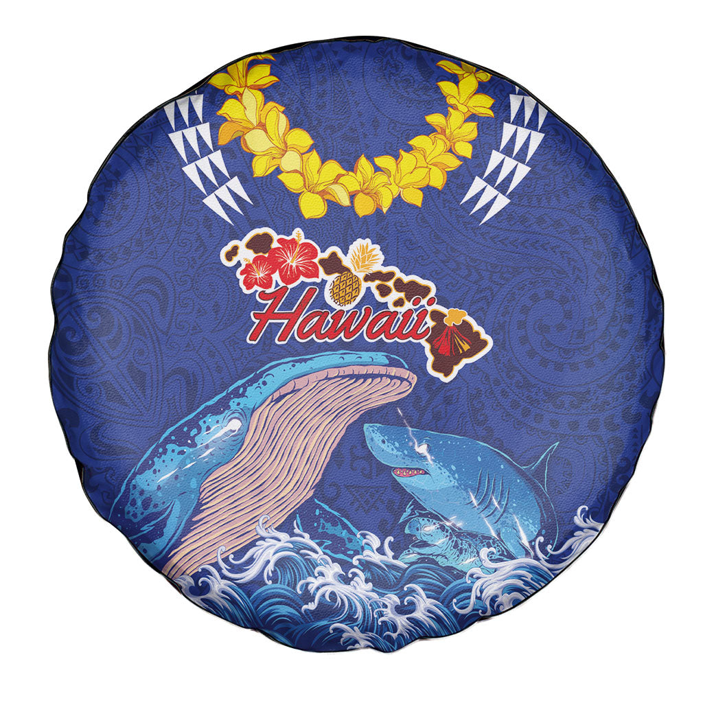 Hawaiian Sea Animals Spare Tire Cover Whales Shark and Turtle Guardians with Tribal Pattern