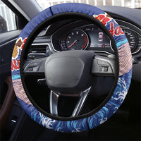 Hawaiian Sea Animals Steering Wheel Cover Whales Shark and Turtle Guardians with Tribal Pattern
