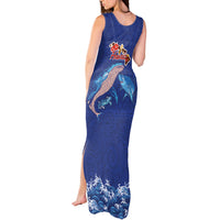 Hawaiian Sea Animals Tank Maxi Dress Whales Shark and Turtle Guardians with Tribal Pattern