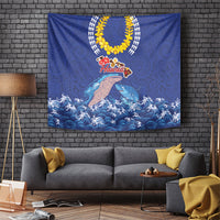 Hawaiian Sea Animals Tapestry Whales Shark and Turtle Guardians with Tribal Pattern
