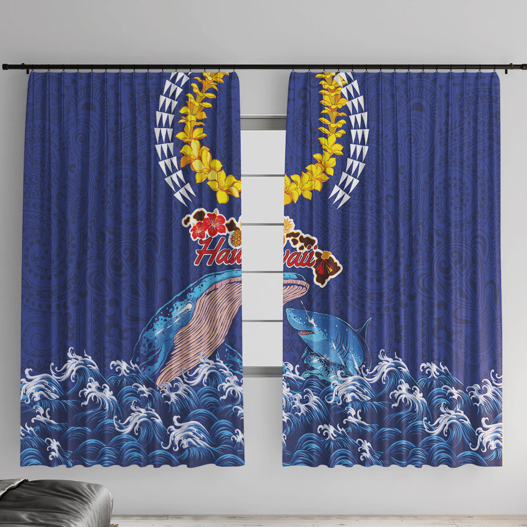 Hawaiian Sea Animals Window Curtain Whales Shark and Turtle Guardians with Tribal Pattern