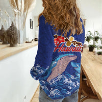 Hawaiian Sea Animals Women Casual Shirt Whales Shark and Turtle Guardians with Tribal Pattern