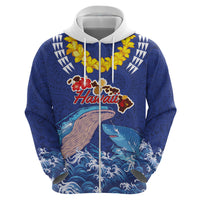 Hawaiian Sea Animals Zip Hoodie Whales Shark and Turtle Guardians with Tribal Pattern LT03 - Polynesian Pride