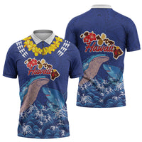 Hawaiian Sea Animals Zipper Polo Shirt Whales Shark and Turtle Guardians with Tribal Pattern