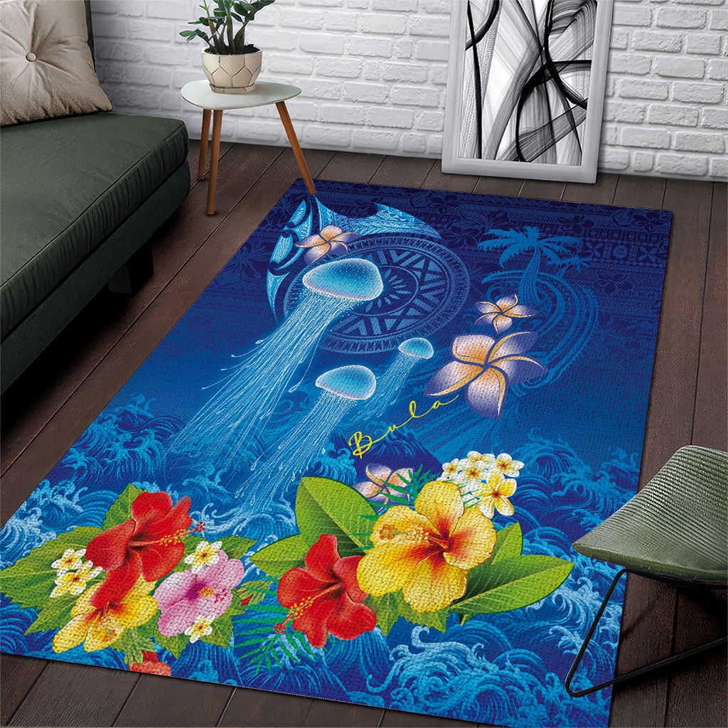 Fiji Jellyfish Area Rug Tapa Patterns and Hibiscus Sea Vibe