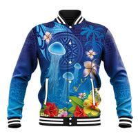 Fiji Jellyfish Baseball Jacket Tapa Patterns and Hibiscus Sea Vibe
