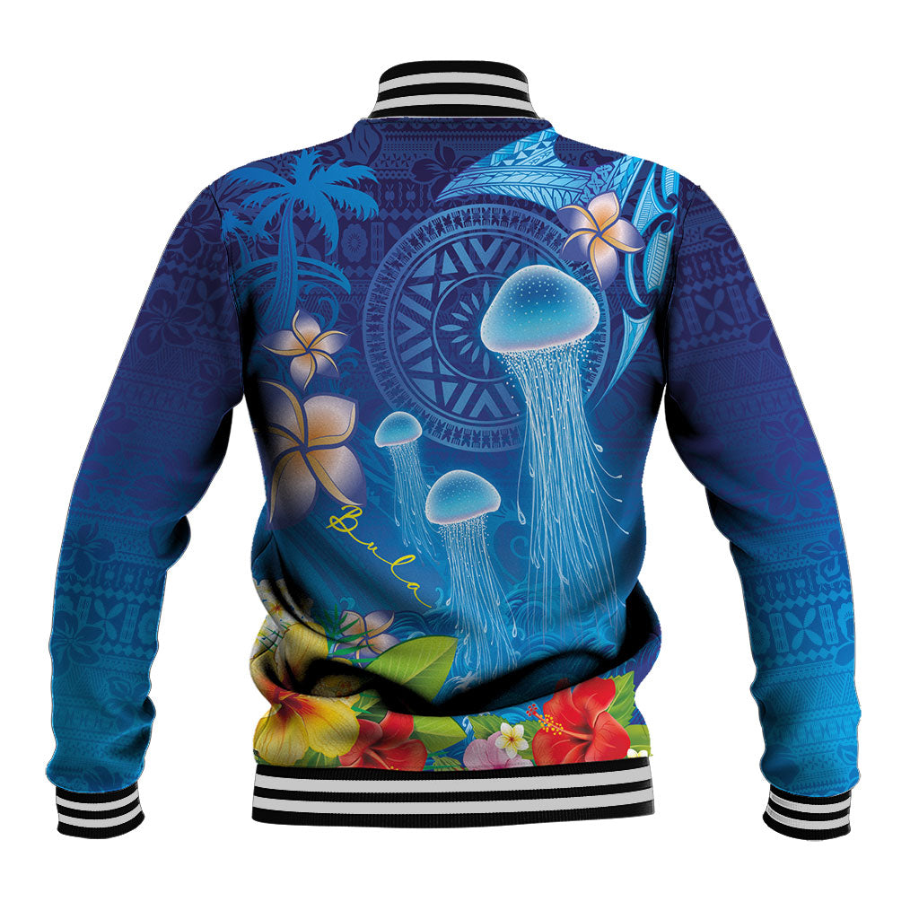 Fiji Jellyfish Baseball Jacket Tapa Patterns and Hibiscus Sea Vibe