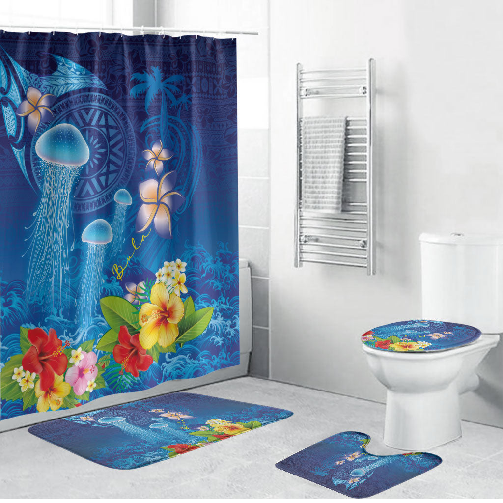 Fiji Jellyfish Bathroom Set Tapa Patterns and Hibiscus Sea Vibe