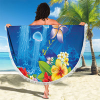 Fiji Jellyfish Beach Blanket Tapa Patterns and Hibiscus Sea Vibe