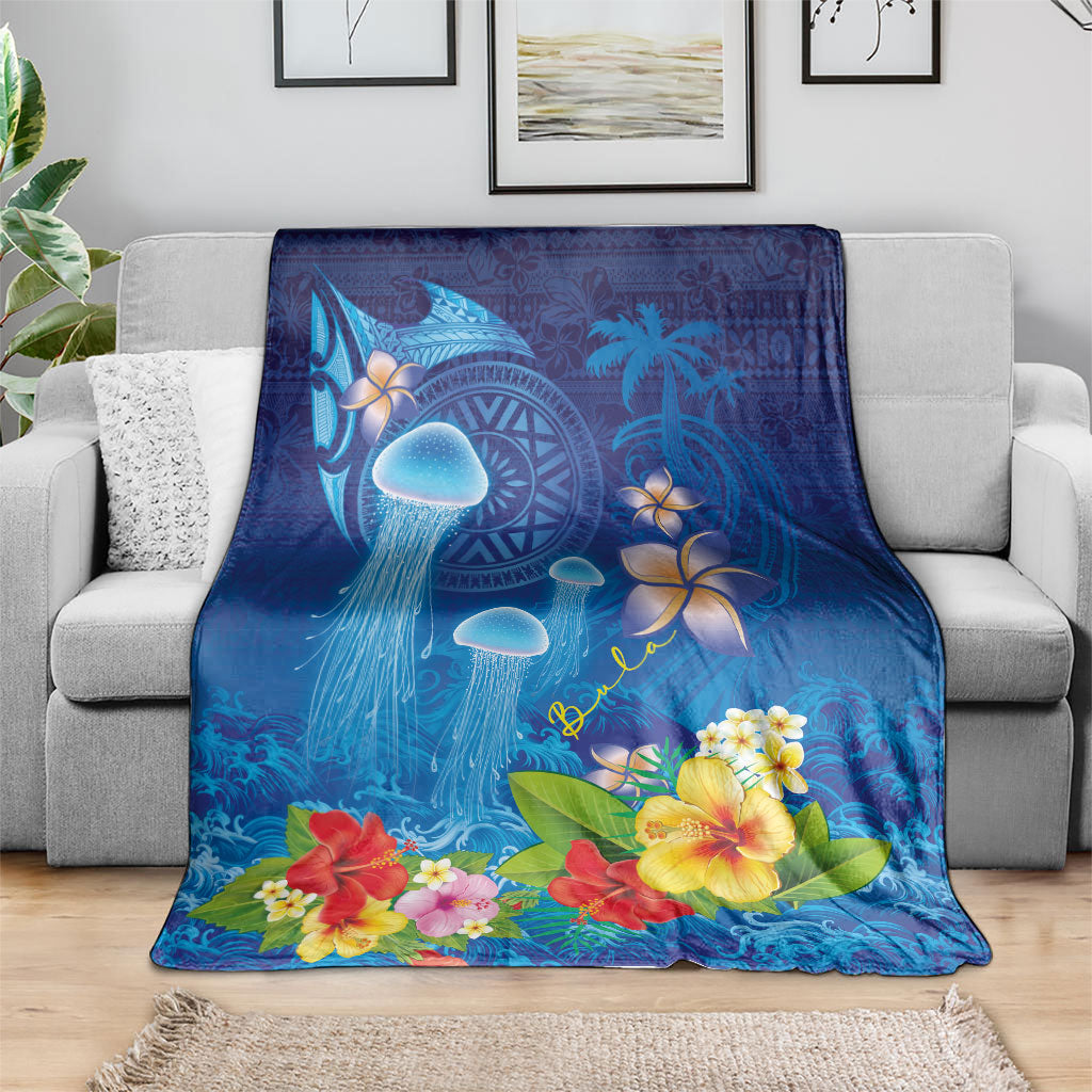 Fiji Jellyfish Blanket Tapa Patterns and Hibiscus Sea Vibe
