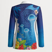 Fiji Jellyfish Blazer Tapa Patterns and Hibiscus Sea Vibe