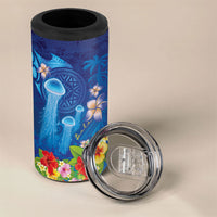 Fiji Jellyfish 4 in 1 Can Cooler Tumbler Tapa Patterns and Hibiscus Sea Vibe