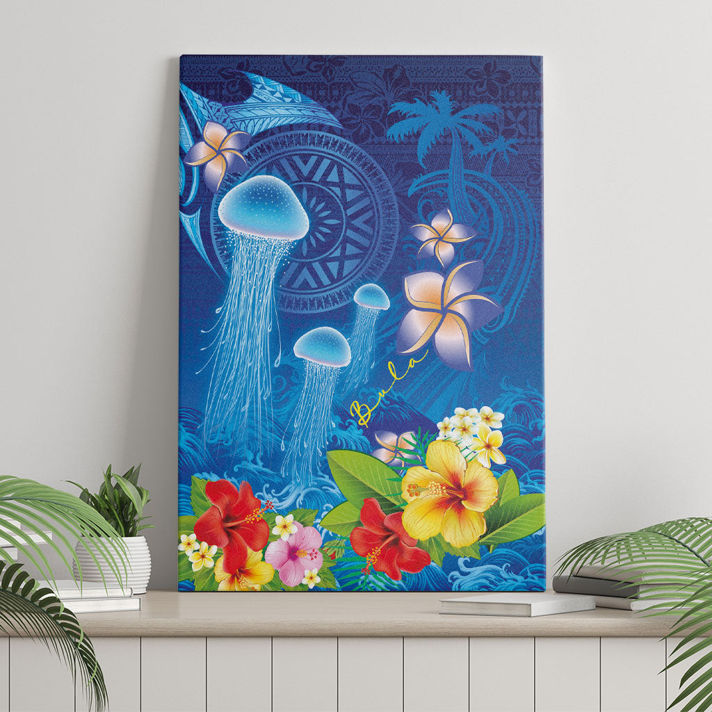 Fiji Jellyfish Canvas Wall Art Tapa Patterns and Hibiscus Sea Vibe