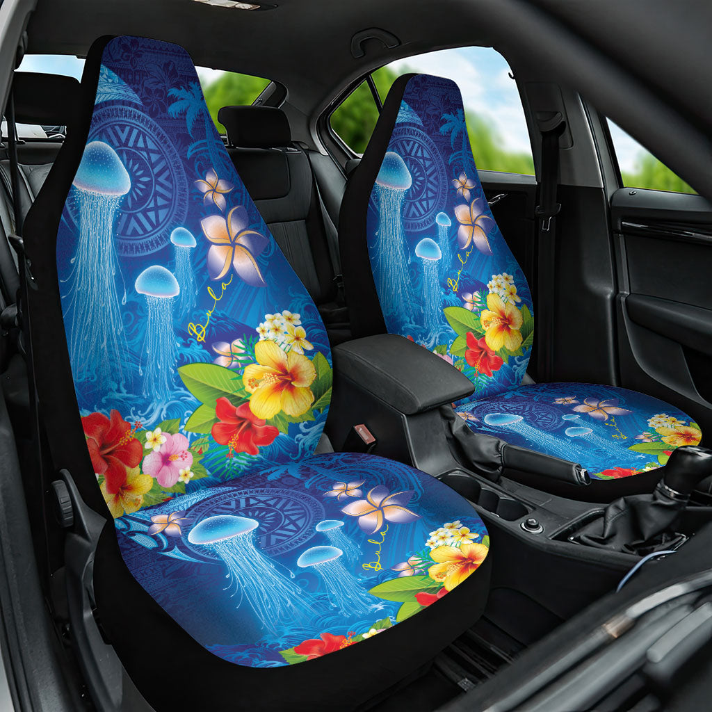 Fiji Jellyfish Car Seat Cover Tapa Patterns and Hibiscus Sea Vibe