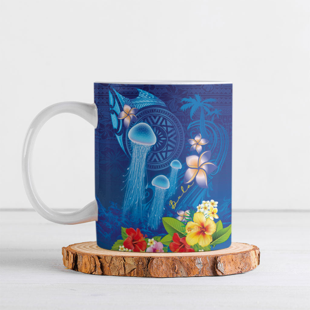 Fiji Jellyfish Ceramic Mug Tapa Patterns and Hibiscus Sea Vibe