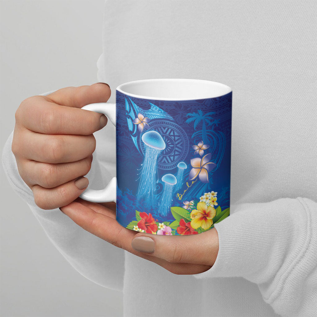 Fiji Jellyfish Ceramic Mug Tapa Patterns and Hibiscus Sea Vibe