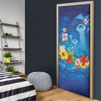 Fiji Jellyfish Door Cover Tapa Patterns and Hibiscus Sea Vibe