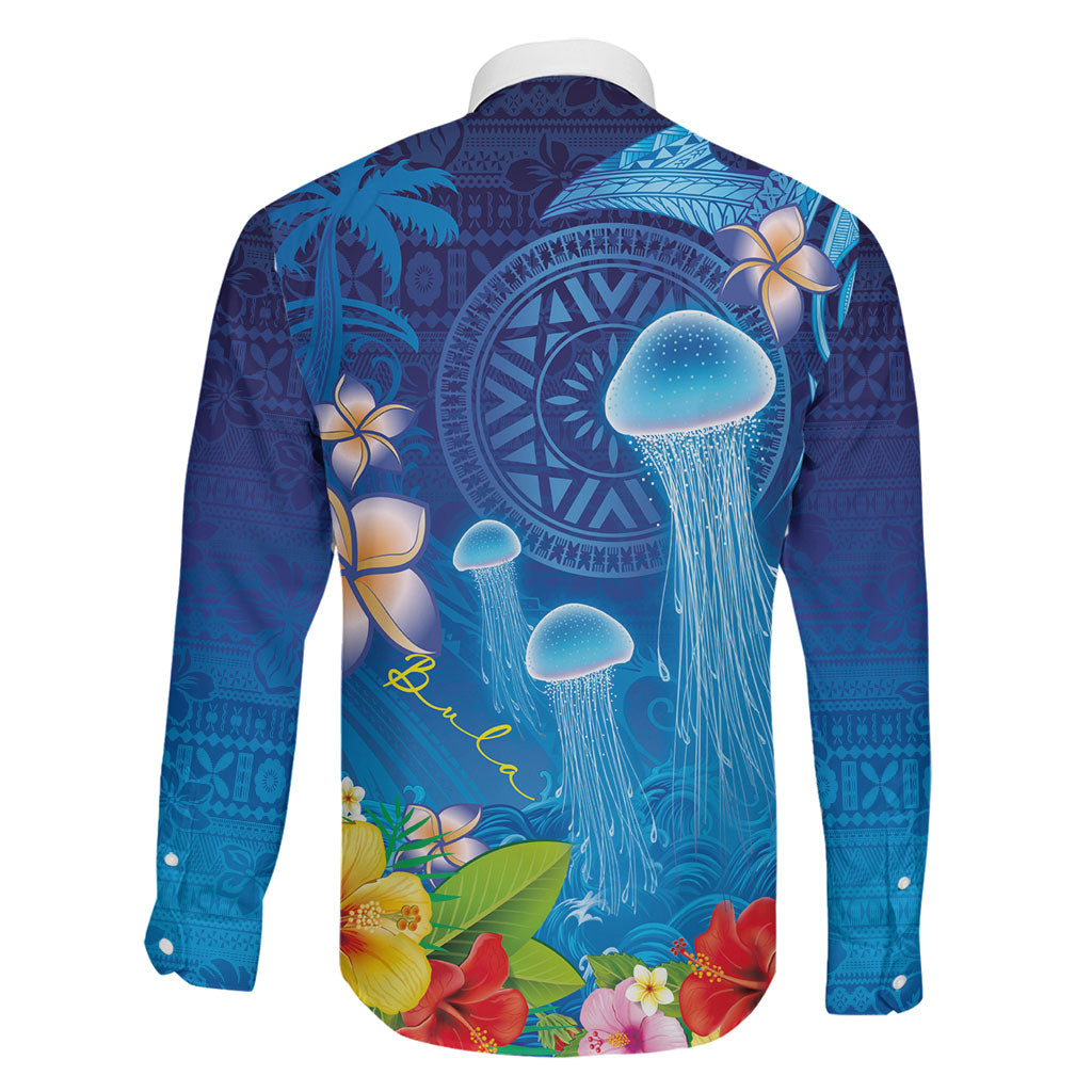 Fiji Jellyfish Family Matching Long Sleeve Bodycon Dress and Hawaiian Shirt Tapa Patterns and Hibiscus Sea Vibe LT03 - Polynesian Pride