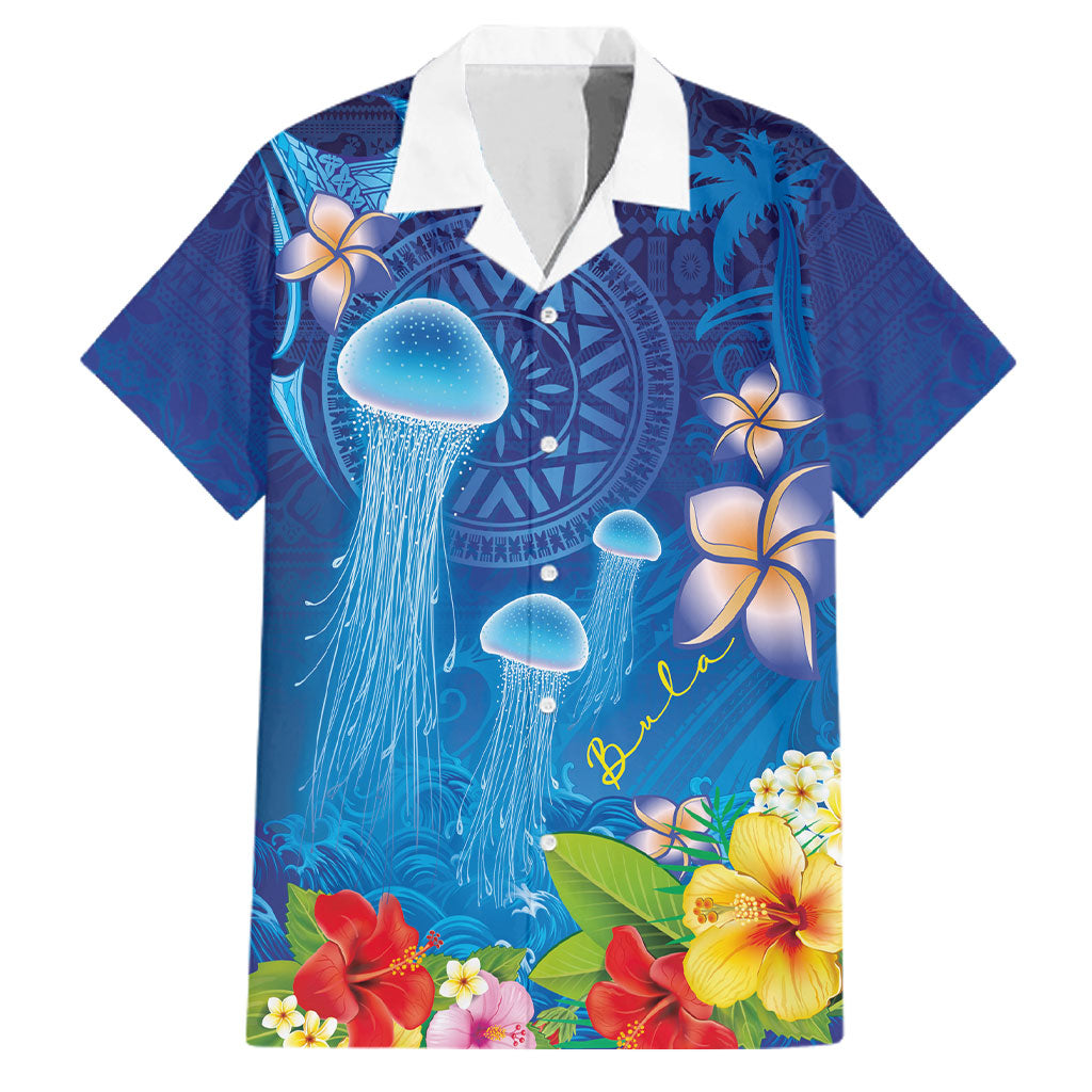 Fiji Jellyfish Family Matching Summer Maxi Dress and Hawaiian Shirt Tapa Patterns and Hibiscus Sea Vibe LT03 Dad's Shirt - Short Sleeve Blue - Polynesian Pride