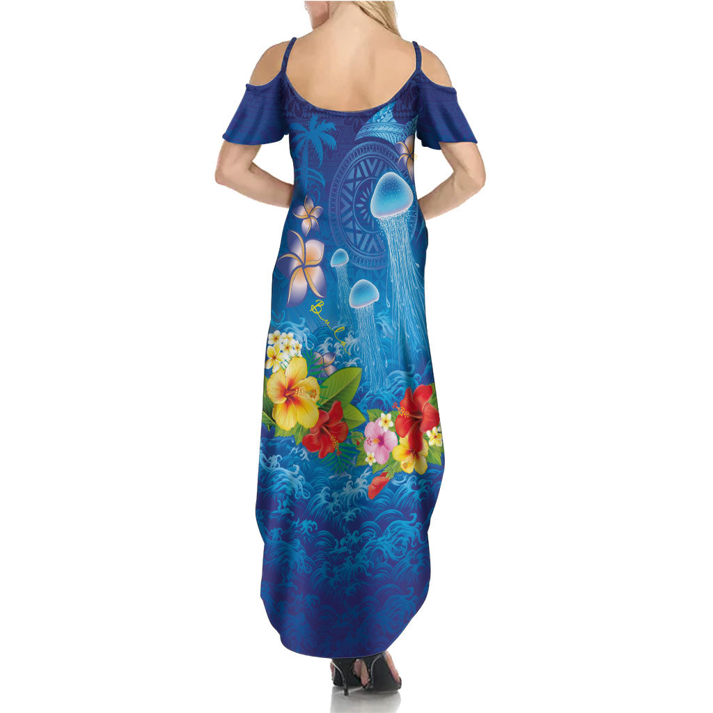 Fiji Jellyfish Family Matching Summer Maxi Dress and Hawaiian Shirt Tapa Patterns and Hibiscus Sea Vibe LT03 - Polynesian Pride