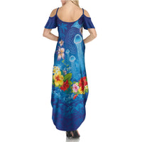 Fiji Jellyfish Family Matching Summer Maxi Dress and Hawaiian Shirt Tapa Patterns and Hibiscus Sea Vibe LT03 - Polynesian Pride