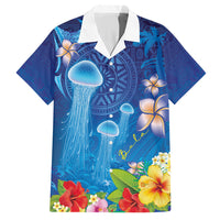 Fiji Jellyfish Hawaiian Shirt Tapa Patterns and Hibiscus Sea Vibe