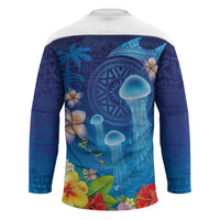 Fiji Jellyfish Hockey Jersey Tapa Patterns and Hibiscus Sea Vibe