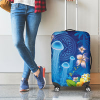 Fiji Jellyfish Luggage Cover Tapa Patterns and Hibiscus Sea Vibe