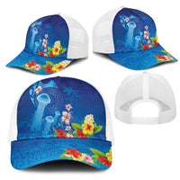 Fiji Jellyfish Mesh Trucker Cap Tapa Patterns and Hibiscus Sea Vibe