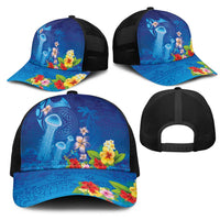 Fiji Jellyfish Mesh Trucker Cap Tapa Patterns and Hibiscus Sea Vibe