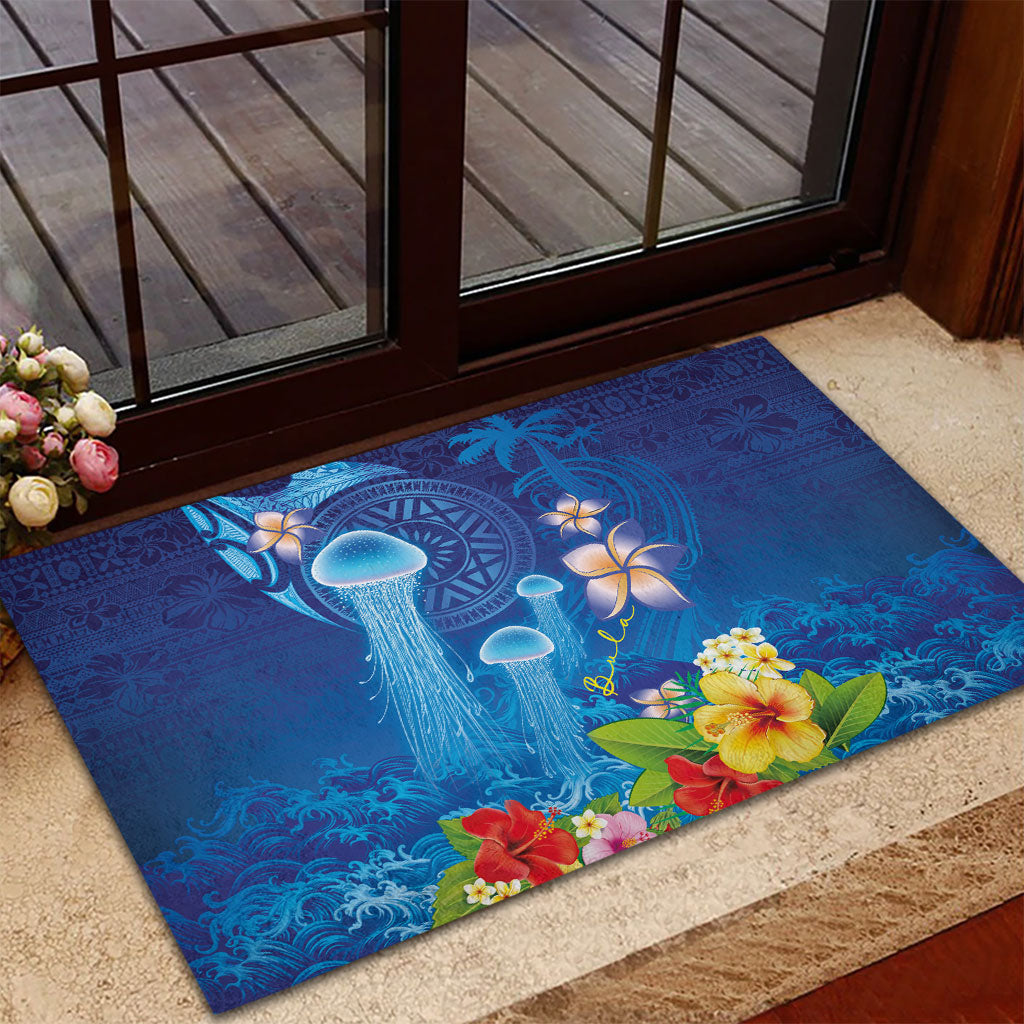 Fiji Jellyfish Rubber Doormat Tapa Patterns and Hibiscus Sea Vibe