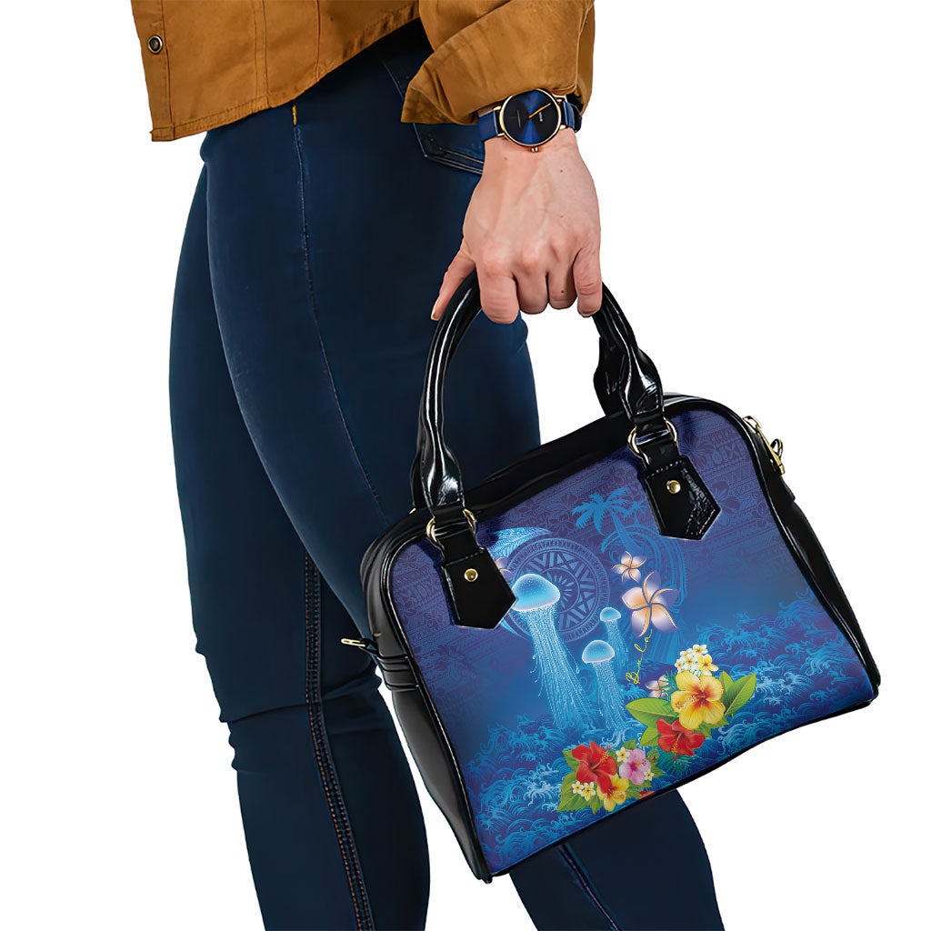 Fiji Jellyfish Shoulder Handbag Tapa Patterns and Hibiscus Sea Vibe