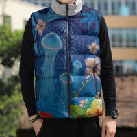 Fiji Jellyfish Sleeveless Puffer Jacket Tapa Patterns and Hibiscus Sea Vibe