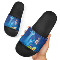 Fiji Jellyfish Slide Sandals Tapa Patterns and Hibiscus Sea Vibe