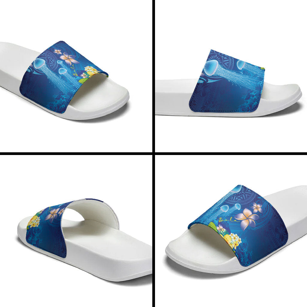 Fiji Jellyfish Slide Sandals Tapa Patterns and Hibiscus Sea Vibe