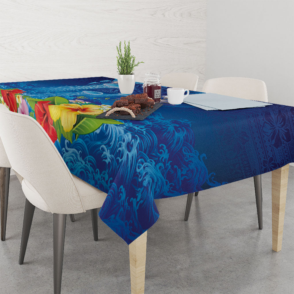 Fiji Jellyfish Tablecloth Tapa Patterns and Hibiscus Sea Vibe