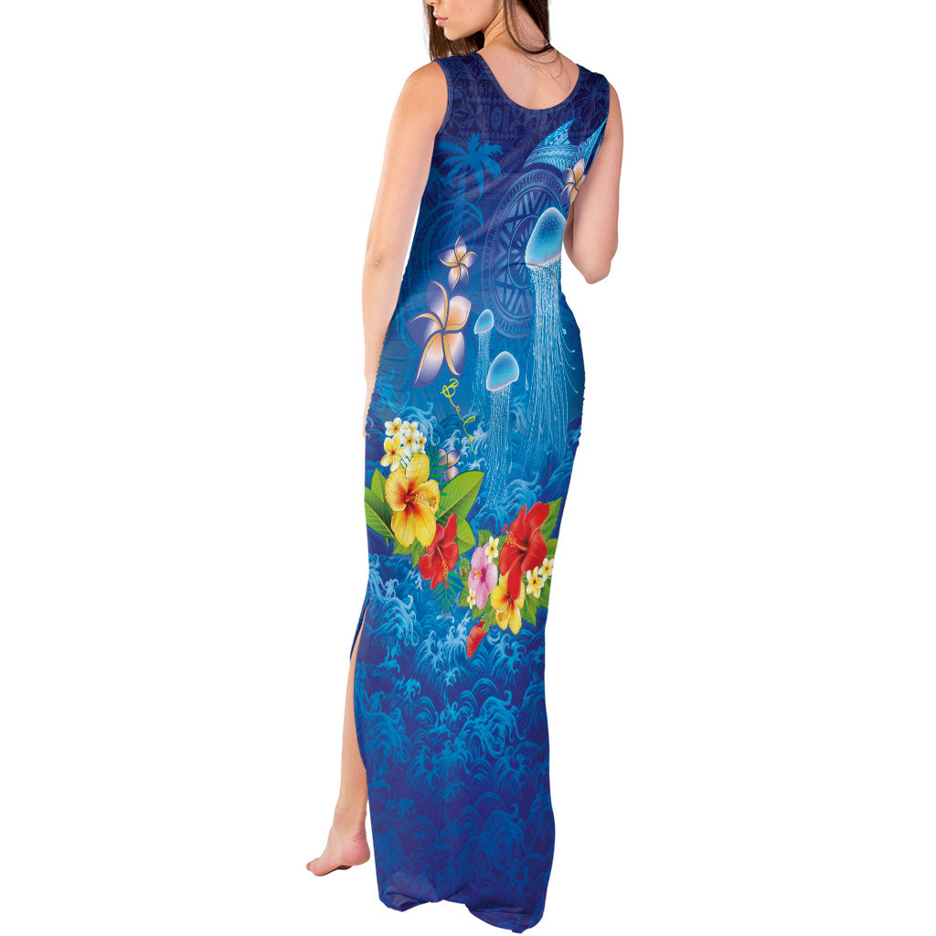 Fiji Jellyfish Tank Maxi Dress Tapa Patterns and Hibiscus Sea Vibe