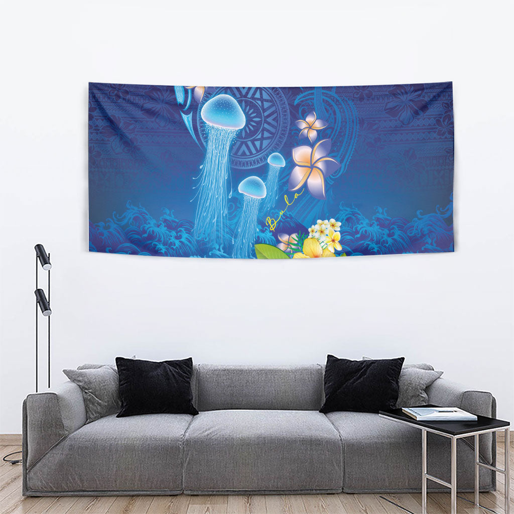 Fiji Jellyfish Tapestry Tapa Patterns and Hibiscus Sea Vibe