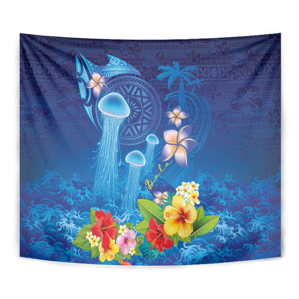 Fiji Jellyfish Tapestry Tapa Patterns and Hibiscus Sea Vibe