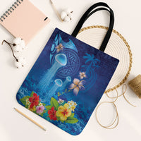 Fiji Jellyfish Tote Bag Tapa Patterns and Hibiscus Sea Vibe