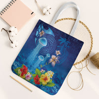 Fiji Jellyfish Tote Bag Tapa Patterns and Hibiscus Sea Vibe