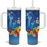 Fiji Jellyfish Tumbler With Handle Tapa Patterns and Hibiscus Sea Vibe